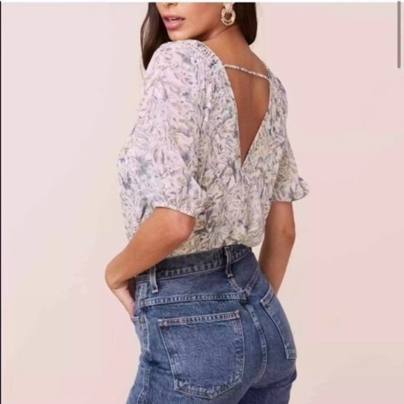 Anthropologie ASTR the Label Floral Double V Surplice Bodysuit - Picture 1 of 5